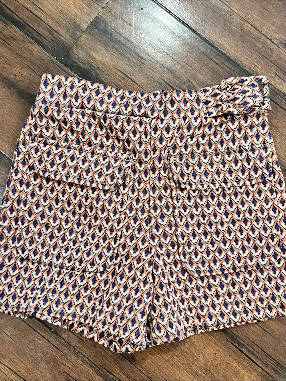 Zara Orange, Navy & Cream Geometric Patterned Kids Shorts